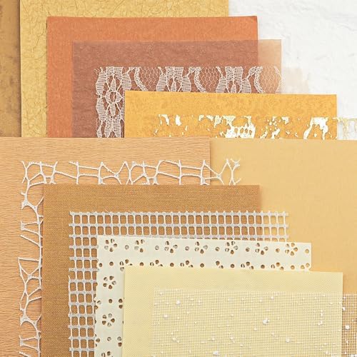 15-Piece Textured Scrapbook Paper & Mesh Fabric Set, Brown A5 Sheets - Image 3