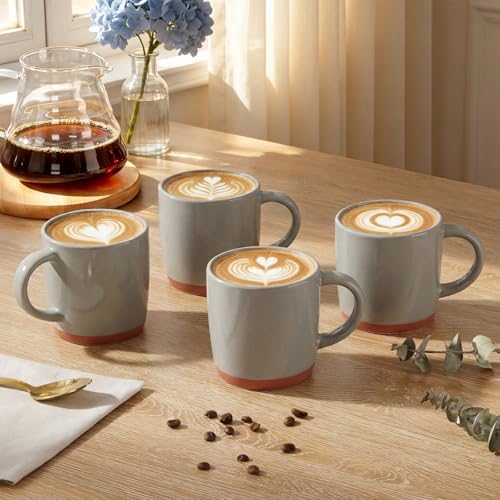E-far Ceramic Coffee Mug Set of 4, 12oz Modern Coffee Cups, Speckled Khaki - Image 4