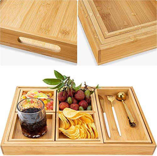 Wood Serving Tray with Handle, Set of 7 Nesting Rectangular Trays for Party - Image 3