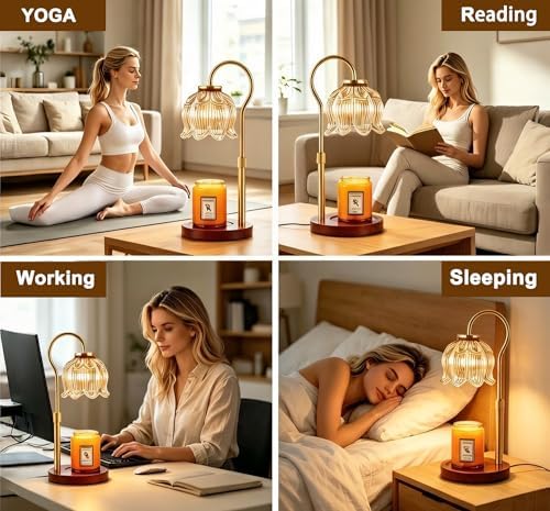 Dreamholder Electric Candle Warmer Lamp with Timer, Dimmable Candle Lamp with Adjustable Height, Glass Wax Melter for Jar Candles Wood Base Floral Home Decor Gifts for Women Mom, Walnut Wood - Image 7