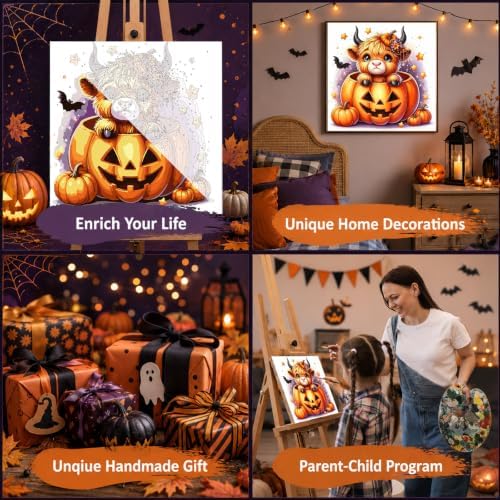Mandun Halloween Cow Paint by Numbers Kit for Kids, 8x8 inch - Image 7