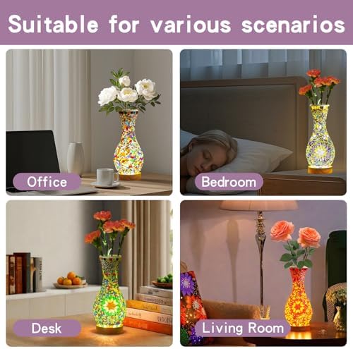 Mosaic Vase Lamp, Turkish Table Lamp with Wood Base, USB LED - Image 6