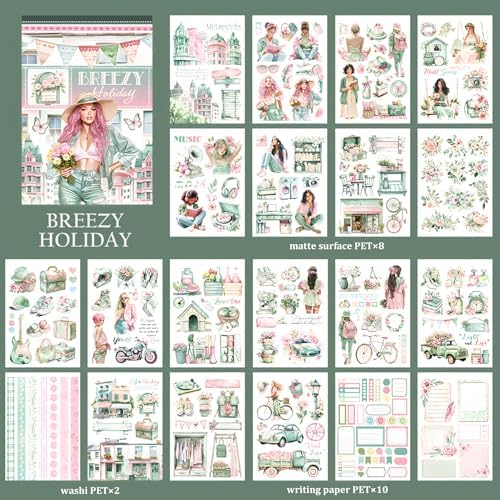 Snycler Breezy Holiday Theme Sticker Scrapbooking Supplies for Junk Journal, 20 Sheets PET Stickers - Vintage Journaling Stickers, Ephemera Sticker Book Pre Cut, Junk Journal Supplies, Planner - Image 6