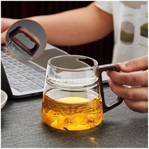 Glass Cup, Clear Borosilicate Glass Cup with Wood Handle, 18oz(Gray) - Image 6