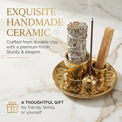 Ceramic Palo Santo and Sage Incense Holder, Golden - Image 6