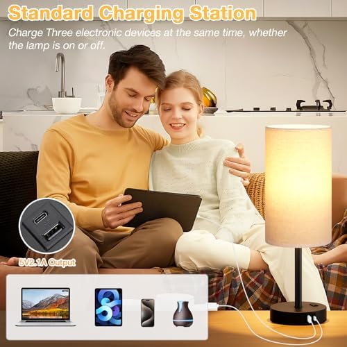 Dicoool 17.4" Bedside Lamp for Bedroom - Dimmable Touch, USB A+C, AC Outlet - Image 5