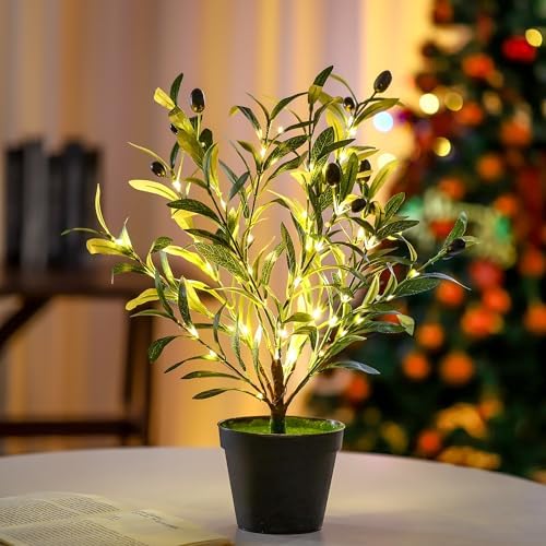 Artificial Olive Tree Lamp, Faux Olive Tree and Fruits Artificial Plant Twinkling Tree for Office House Living Room Bedroom Stairs Foye Coffe Shop Store Home Decor, Christmas Birthday Gifts for Women by Hibeauti