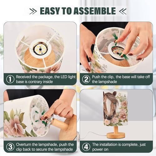 ALAZA Horse Flower Watercolor Lamp for Girls Boys Bedroom Bedside Table Lamp with USB Port LED Kids Nightstand Lamp Wood Base Desk Living Room Decor - Image 5