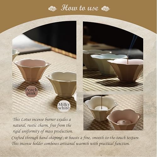 Ceramic Incense Holder for Sticks with 4mm Hole & Ash Bowl - Lotus Design Incense Burner, High-Temperature Fired Glaze, Easy Clean, Portable for Desk, Tea Room, Office Decor，Milky White - Image 5