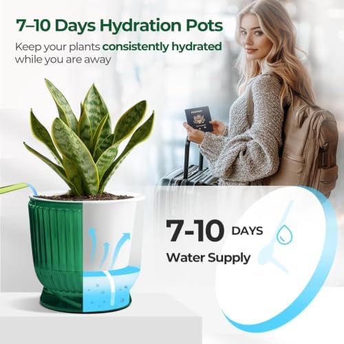 T4U Self Watering Pots for Indoor Plants 4.5 Inch 4 Pack Planter Green - Image 5