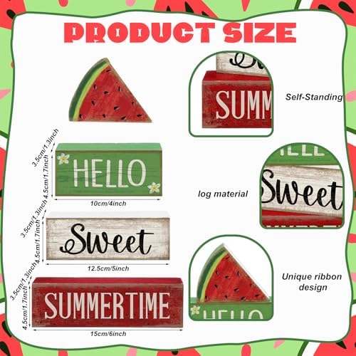 Moucuny 4 Pcs Summer Table Decor Watermelon Wooden Signs Farmhouse - Image 3
