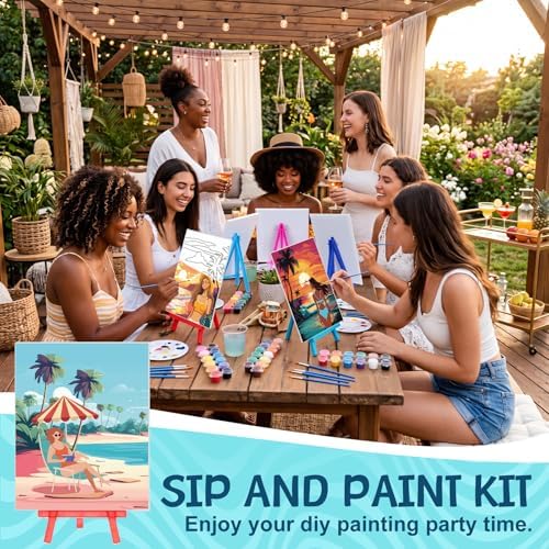 Blosssound 10 Set Pre Printed Canvas Pre Drawn Canvas Painting with Easel Kits 5" x 7" Outline Painting Panels for Beginners, DIY Craft Project, Party Favor, Home Decors(Hawaii Women) - Image 4