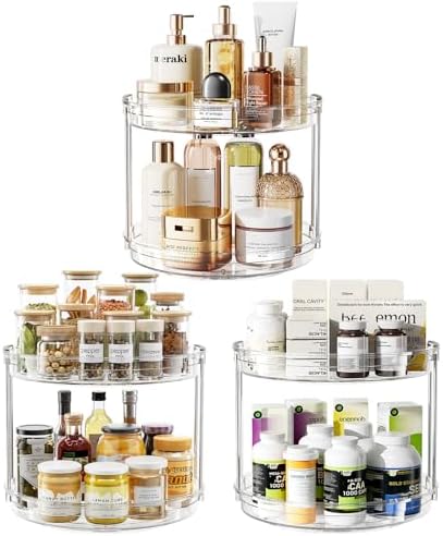 LAMU 3 Pack 10.6'' 2-Tier Lazy Susan Turntable Organizer Rotating Spice Rack Organization for Cabinet, Kitchen, Pantry, Countertop, Bathroom, Vanity, Makeup Organizer, Clear by YourHome-OrganizationHelper