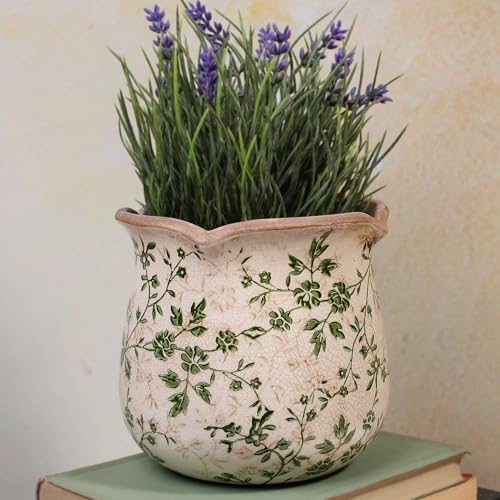 Xiaan Jiaju Vintage Ceramic 6.11'' Plant Pots, Decorative Vase for Indoor Garden, Room & Home Decor, Sage Beige - Image 4