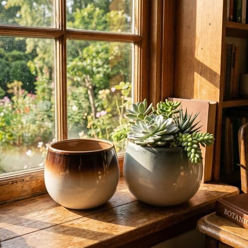 Ceramic Plant Pots, 5.5 Inch Indoor Planters, Ombre Glaze for Houseplants - Image 6