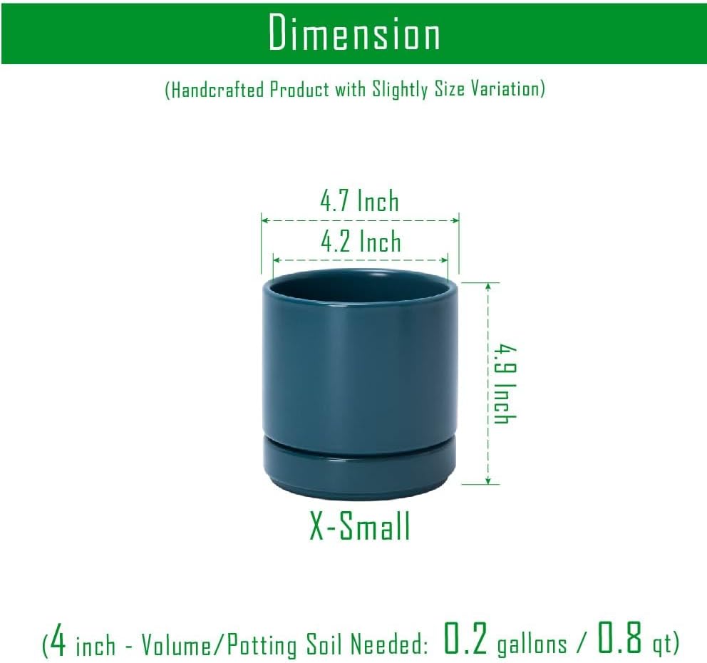 D'vine Dev 2-Pack Ceramic Pots with Saucers, Teal, 4.7 in, 94-V-B-9 - Image 3