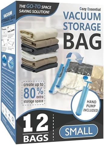 Vacuum Storage Bags with Hand Pump, Vacuum Seal Space Saver Bags,12 Small by CozyEssential