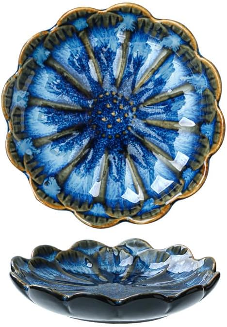 JAMEND CLXP Lotus Ring Holder Dish Small Indoor Ash Tray, Ceramic Dessert Plate Trinket Jewelry Holder Organizing Necklace Earrings for Parents Friends Sister, Blue. All Jewelries Are NOT Included. by JAMEND+CLXP