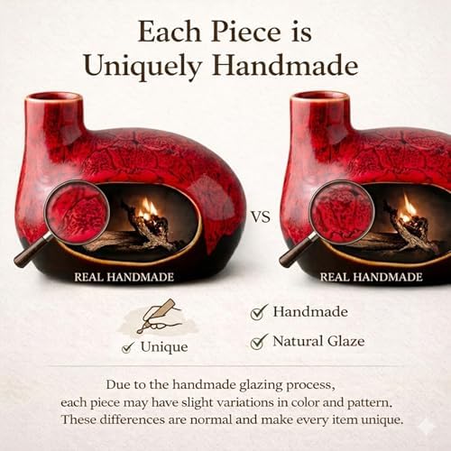 Handcrafted Ceramic Palo Santo Holder – Artistic Incense Burner for Meditation, Mindfulness and Zen Home Decor – Wabi-Sabi Style Cone Sculpture, Gift for Yoga, Relaxation & Aromatherapy (Red) - Image 6
