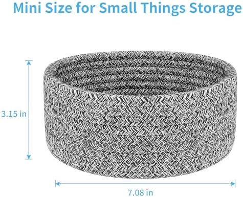 ABenkle 2 Pack Small Baskets, Cotton Rope Woven Basket, Cute Mini Tiny Storage Baskets, Decorative Boho Basket for Nursery Living Room Bedroom Shelf, Empty Gift Basket - Mixed Grey - Image 2