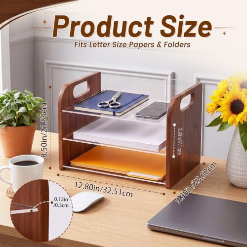 Marsui 3 Tier Desk Paper Organizer, Acacia & Acrylic Letter Trays Classroom - Image 3