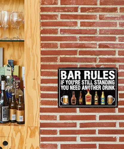 Putuo Decor Vintage Bar Sign, Bar Rules If You're Still Standing Need Another Drink Metal Plaque, Retro Alcohol Themed Wall Decor for Man Cave Bar Pub, Funny Drinking Gift - Image 4