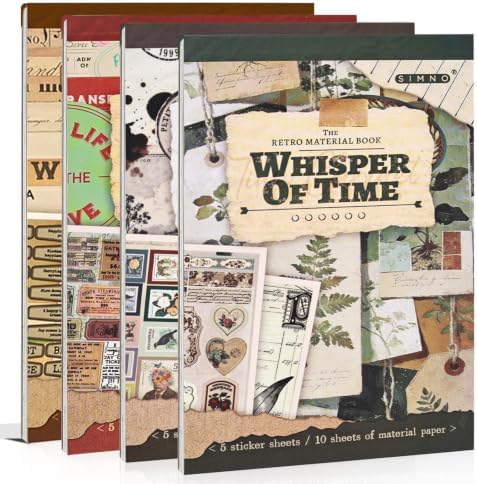 4 Pack Vintage Ephemera Sticker Books, 60 Sheets for Junk Journal Crafts by Dwpetzo