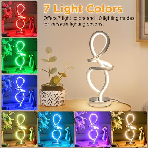 RGB Modern Small Table Lamp with LED Spiral Design, 15W Nightstand Lamp - Image 4