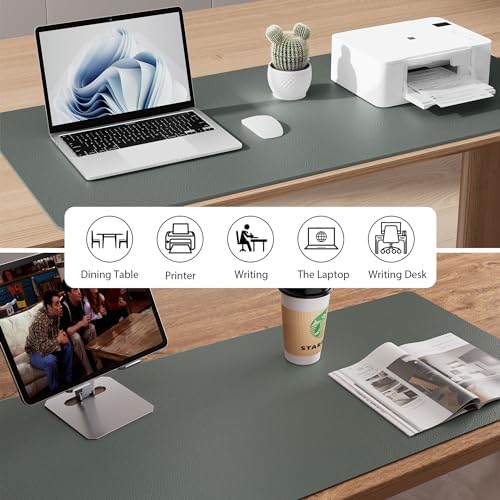Aothia Leather Desk Pad Protector, Office Desk Mat, Large Mouse Pad, Non-Slip PU Leather Desk Blotter, Laptop Desk Pad, Waterproof Desk Writing Pad for Office and Home (48"x17", Jungle Green) - Image 5