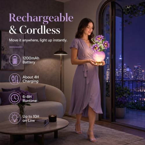 Tulip Table Lamp, Rechargeable Cordless Touch Dimming Artificial Tulip Flower Desk Lamp, LED Flower Bedside Night Light Romantic Gifts for Girl Women Mom (Purple Sunflower) - Image 4