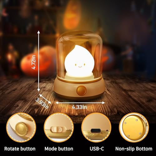 VoMii Ghost Campfire Desk Lamp Cute, Small Bedside Table Lamp Dimmable, 2 Modes Warm Night Light with Timer, Cordless Rechargeable Battery Night Light for Kids Teens, Vintage Ambient Light - Image 6