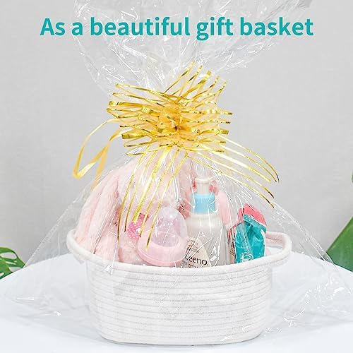 ABenkle Small Storage Basket, Mini Basket, Cute Tiny Cotton Rope Woven Basket, Shelf Basket, Boho Decorative Toy Storage Bin Gift Baskets, White - Image 4
