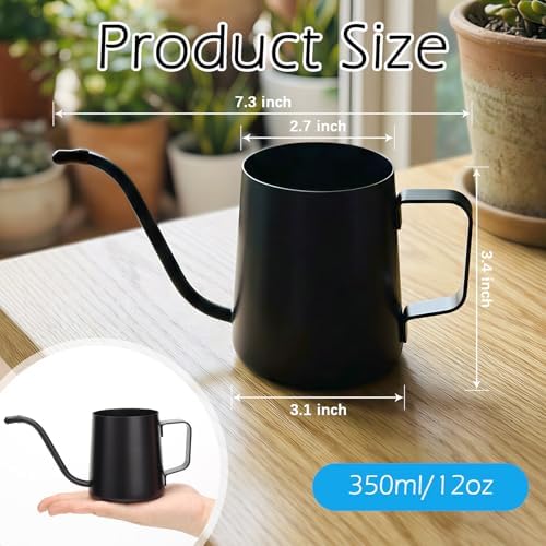 350ml Small Watering Can for Indoor Plants, 12oz Mini Plant Watering Pot with Long Spout and Handle, Black Tiny Stainless Steel Watering-Can for Outdoor Indoor Plants Flower Garden - Image 2