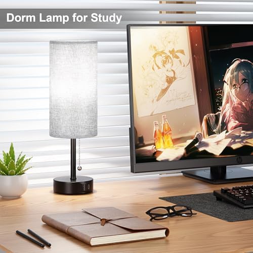 Grey Bedside Lamp for Bedroom Nightstand - Small Table Lamp Set of 2 - Image 5