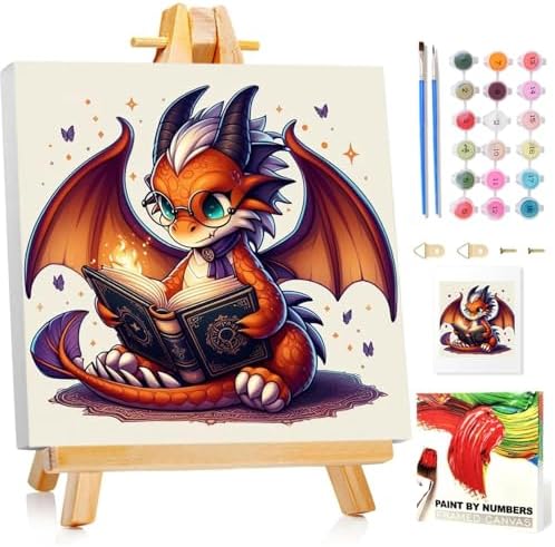 Dragon Paint by Numbers Kit for Kids, 8x8 inch by MANDUN