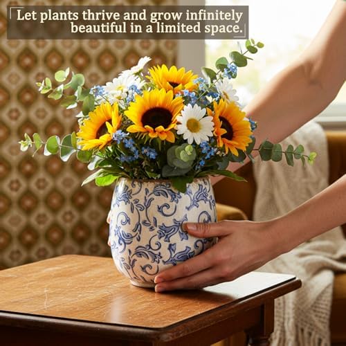 SiliFine Ceramic Planter Ice Crackle Drainage Holes,Vintage Style - Image 6
