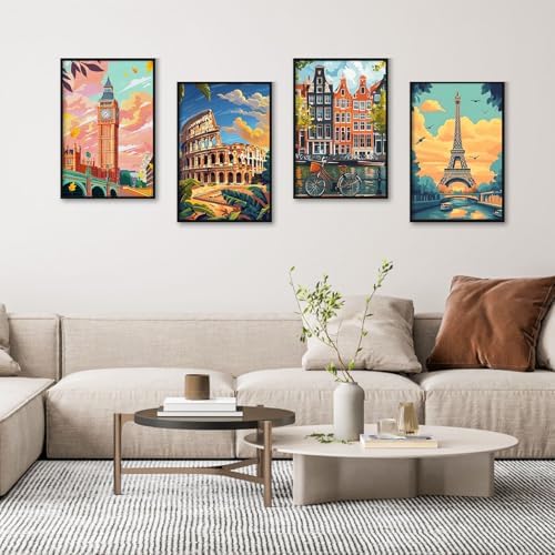Camocin 4 Pack Framed Paint by Numbers Kit for Adults with Wooden Easel - Image 2