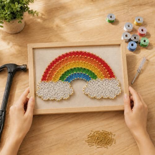 RM Studio DIY String Art Kit with All Necessary Accessories and Frame for Kids Students, Adult Crafts Kit, Home Wall Decorations Unique Gift (Rainbow) by Unknown