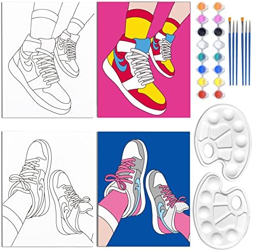 WEBEEDY 2 Pack 8x10 Inch Pre Drawn Canvas Paint Kit for Couples Adults, Sip and Paint Kit Sneakers Retro Theme Canvas Painting for Valentine's Day Wedding Night Games Anniversary Party Favor Gifts by WEBEEDY