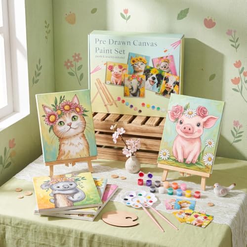Engrowtic 57pcs Animals Sip and Paint Kit for Adults Pre Drawn Canvas Set - Image 2
