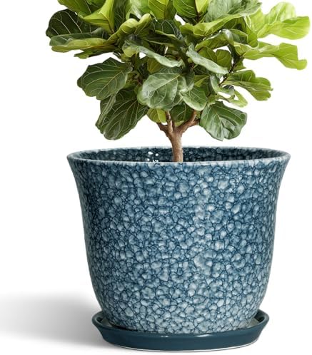 Ceramic Plant Pots - 12 Inch Pots for Plants Indoor Outdoor, Large Round Planter with Drainage Hole and Saucer, Modern Decorative Planters, Garden House Decor, House Warming Gifts, Blue by SUNPOTFOR