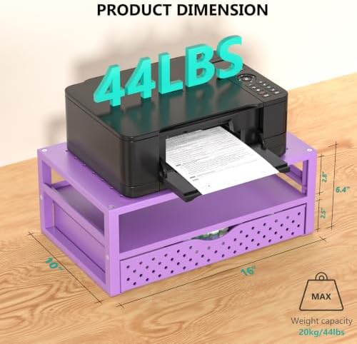 WALI Desk Organizer with Drawer，Computer Monitor Stand with Storage, Desk Organizers and Accessories for Computer, Printer, Laptop Riser for Home Office Supplies, (PTT005-V), 1 Pack, Purple - Image 2