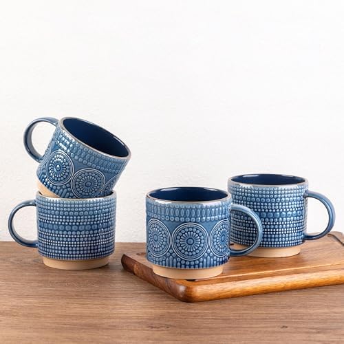GBhome 16 oz Coffee Mugs Set of 4, Stackable Ceramic Coffee Cups Set by GBhome