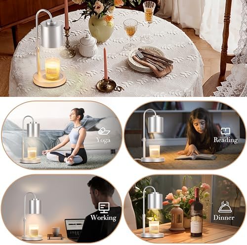 CASTLELIFE Dimmable Candle Warmer Lamp with Timer, Height Adjustable Candle Warmer for Jar Candles, Electric Wax Melt Warmer for Home Decor House Warming Gifts, Birthday Gifts for Women, Silver - Image 5