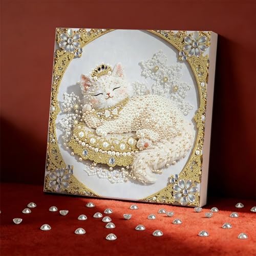 DIY Pearl Art Painting with Frame Creative Pattern Design Festival Stress-Relieving Home Wall Decoration 9.8X9.8in Tool Included-Cat - Image 5