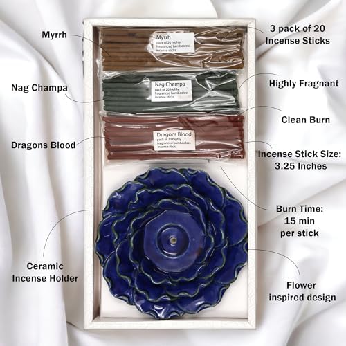 Hosley Ceramic Incense Holder Gift Set – Includes 60 Natural Incense Sticks, Perfect for Bathroom, Home Decor, Meditation & Spa - Image 7