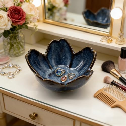 Ring Dish, Ceramic Jewelry Tray, Trinket Holder for Bathroom Nightstand, Small Decorative Bowl (Blue) - Image 7