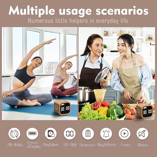 VEWINGL Productivity Cube Timer, Wood Grain Finish, 5/10/30/60 Min Presets - Image 2