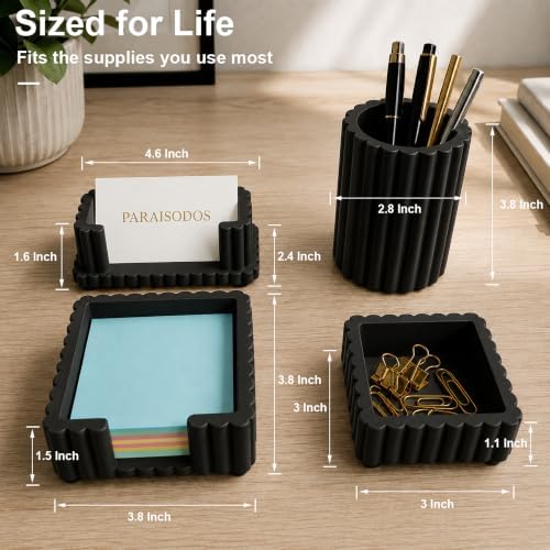 Concrete Desk Organizer Set of 4, Modern Desk Accessories, Black - Image 3
