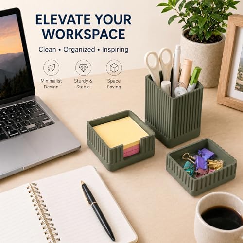 Green Desk Organizer Accessories Set, with Pen, Clip and Sticky Note Holder - Image 5